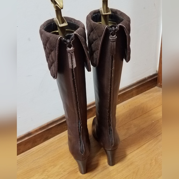 Ralph Lauren Quilted Meira Brown Leather Boots Size 5 - Picture 4 of 6